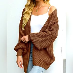 Women's Cardigan Oversized Chunky Outwear w/ Pocket-Brown/lg - new w/ tags